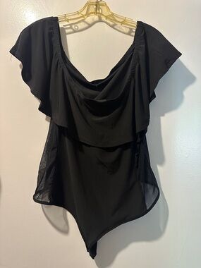 Black Women's Draped Off-Shoulder Bodysuit